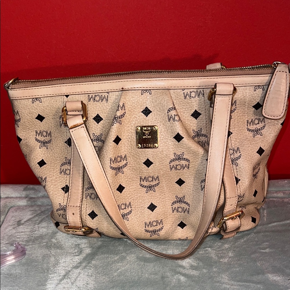 MCM Tan and Black Logo Tote